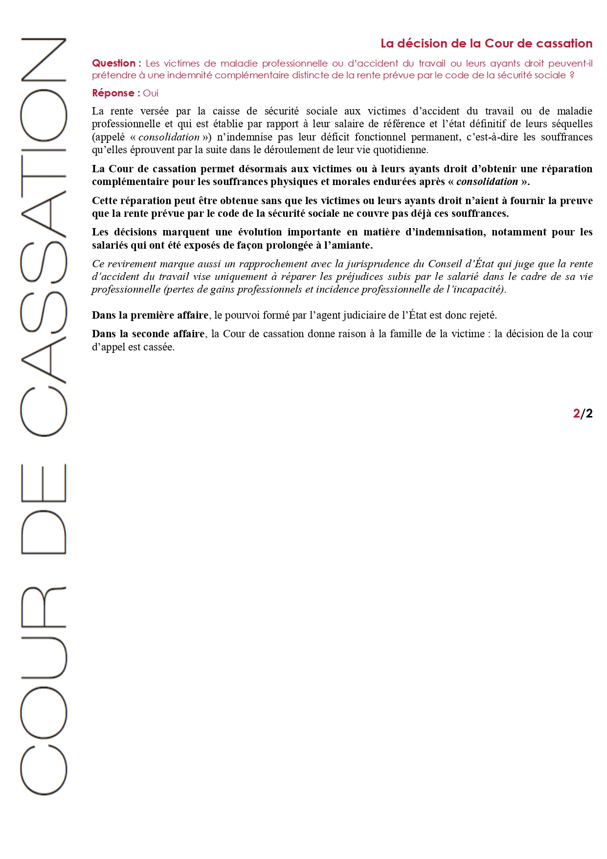 Suite : Amiante : indemnisation des salariés victimes ou de leurs ayants droit